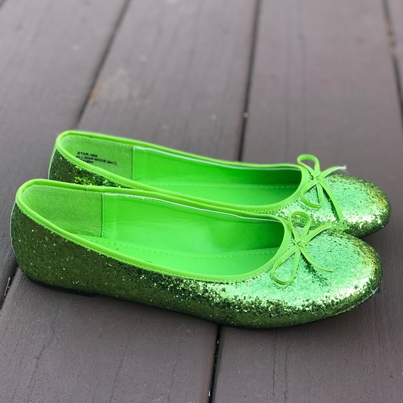 green glitter flats